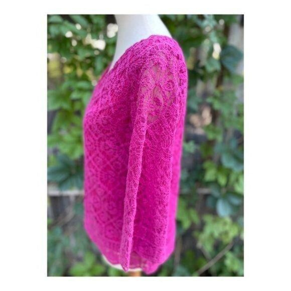 Vintage Crotchet Lace Fuschia Top Shirt 3/4 Sleeve - Picture 15 of 15